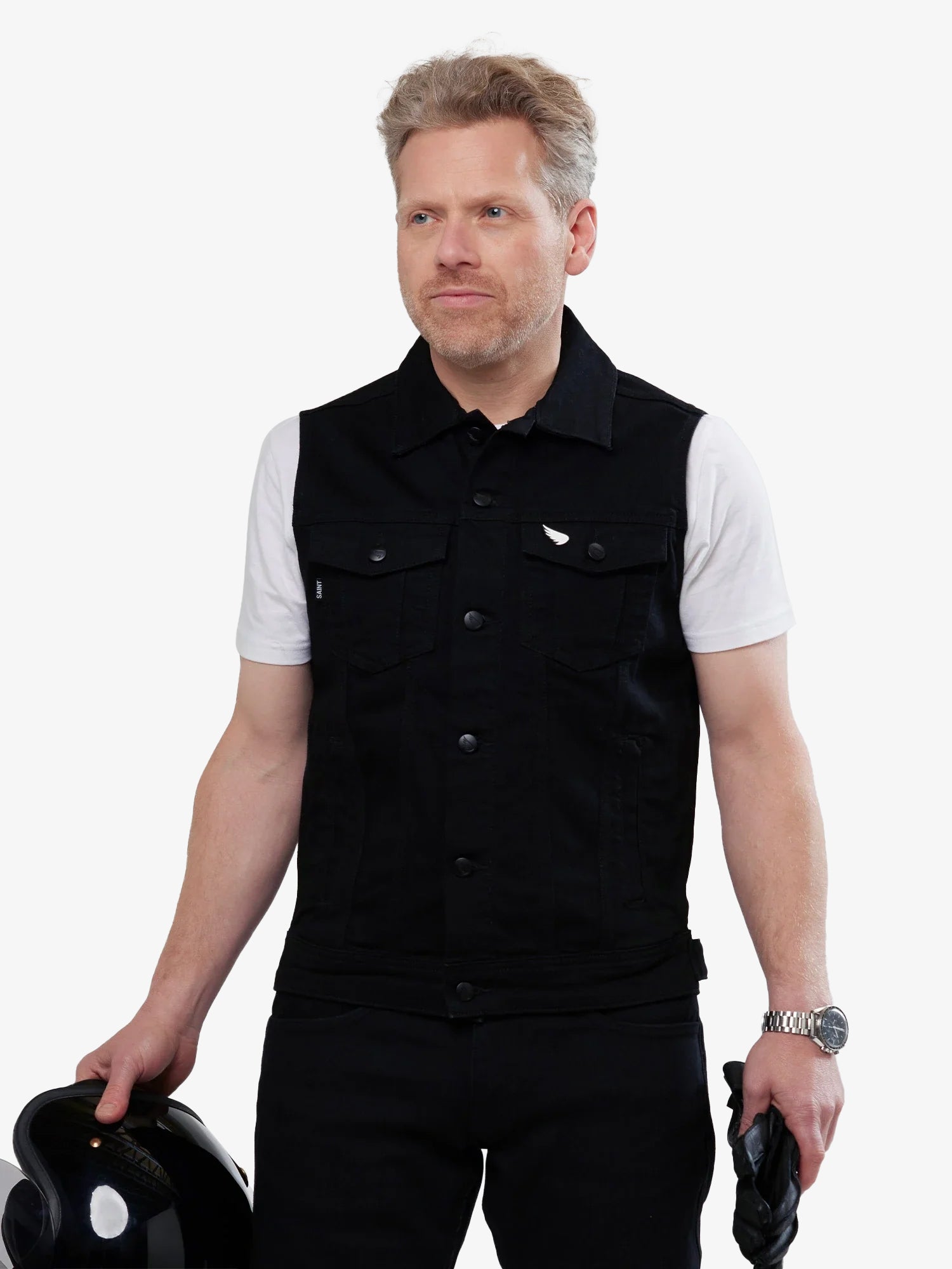 Denim Motorcycle Vest - Black | Motowear | SA1NT Saint USA Denim Motorcycle Vest - Black | Motowear | SA1NT Saint USA