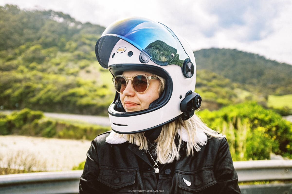 Woman wearing helmet
