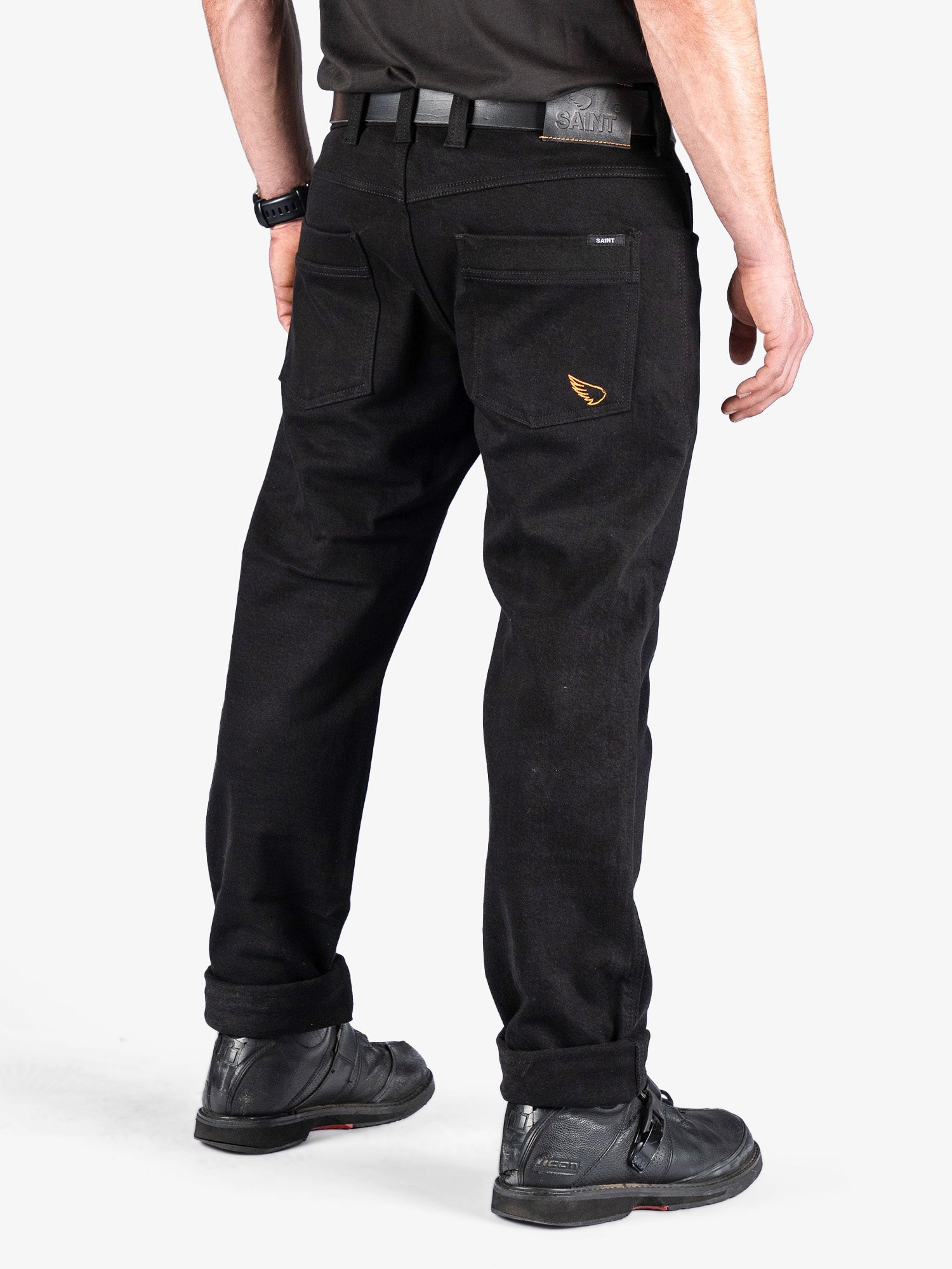 【^._.^】 S tethered long denim black Unbreakable Coretec 14oz Straight Jeans | Armor Included