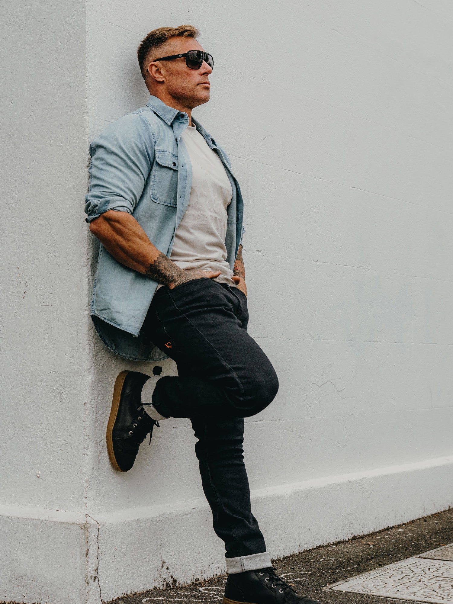 トップス L'Appartement BLEACH DENIM SHIRTS Brooklyn Industries Men's North Denim Shirt in Bleached Denim